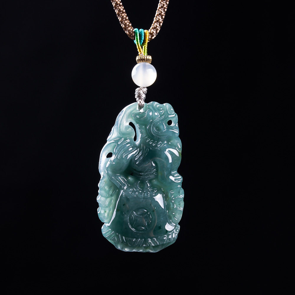 Vintage Necklace - Birmanya Jadeit Pixiu Kolye Tasarımcı Değerli