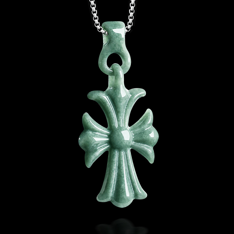 Vintage Necklace - Doğal Birman Yeşim Taşı Haç Kolye